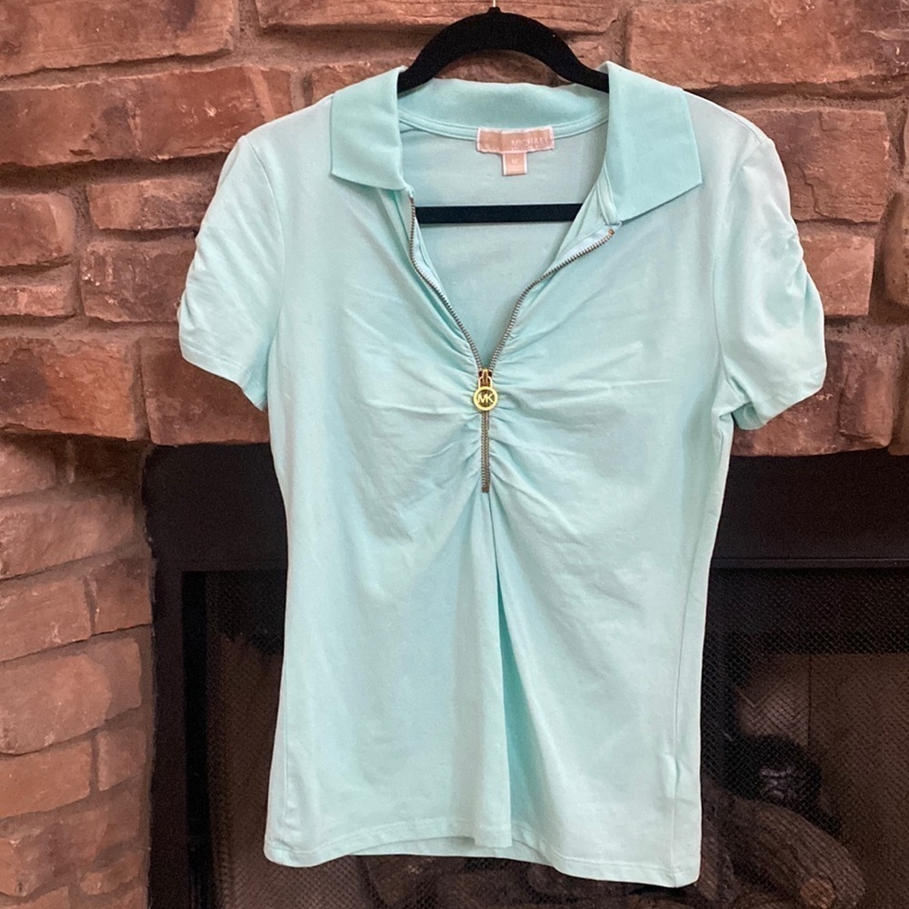 MICHAEL Michael Kors pale teal top with gold zipper. Medium
